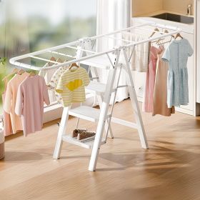 4 Step Folding Ladder with Clothes Drying Rack Function, Multi-Use Stepladder and Laundry Rack, Space Saving Home Ladder for Balcony, Storage Roo