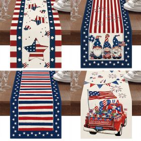 1PC Rectangle Linen Blend Striped Table Runners; Encryption Linen Home Decoration Independence Day Atmosphere Waterproof Table Runner; 72"*13"; P (Color: 4, size: 33*275cm)
