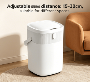Touchless Automatic Sensor Trash Can with Rotatable PU Handle, Adjustable Sensing Distance Dustbin (style: White)