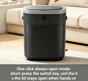 Touchless Automatic Sensor Trash Can with Rotatable PU Handle, Adjustable Sensing Distance Dustbin (style: Black-gray)