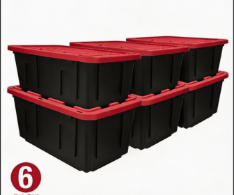 27 Gallon Large Storage Bin with Snap Lid, Black and Red, Heavy Duty Plastic Storage Container (Pack size: 6 Pack)