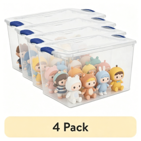 66 Quart Clear Plastic Storage Container with Clear Lid, Blue Latch (Pack size: 4 Pack)