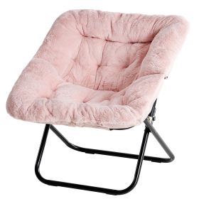 Comfy Chair for Adults, Soft Faux Fur Folding Lounge,Large Size Foldable (Color: Pink)