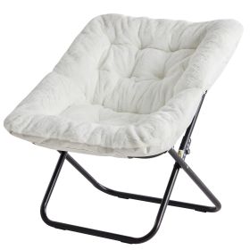 Comfy Chair for Adults, Soft Faux Fur Folding Lounge,Large Size Foldable (Color: White)